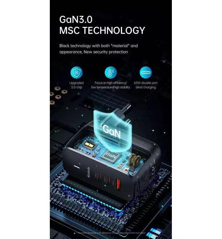 Mcdodo GaN 65W Multi Port Fast Charger Charge 3 Devices Fast