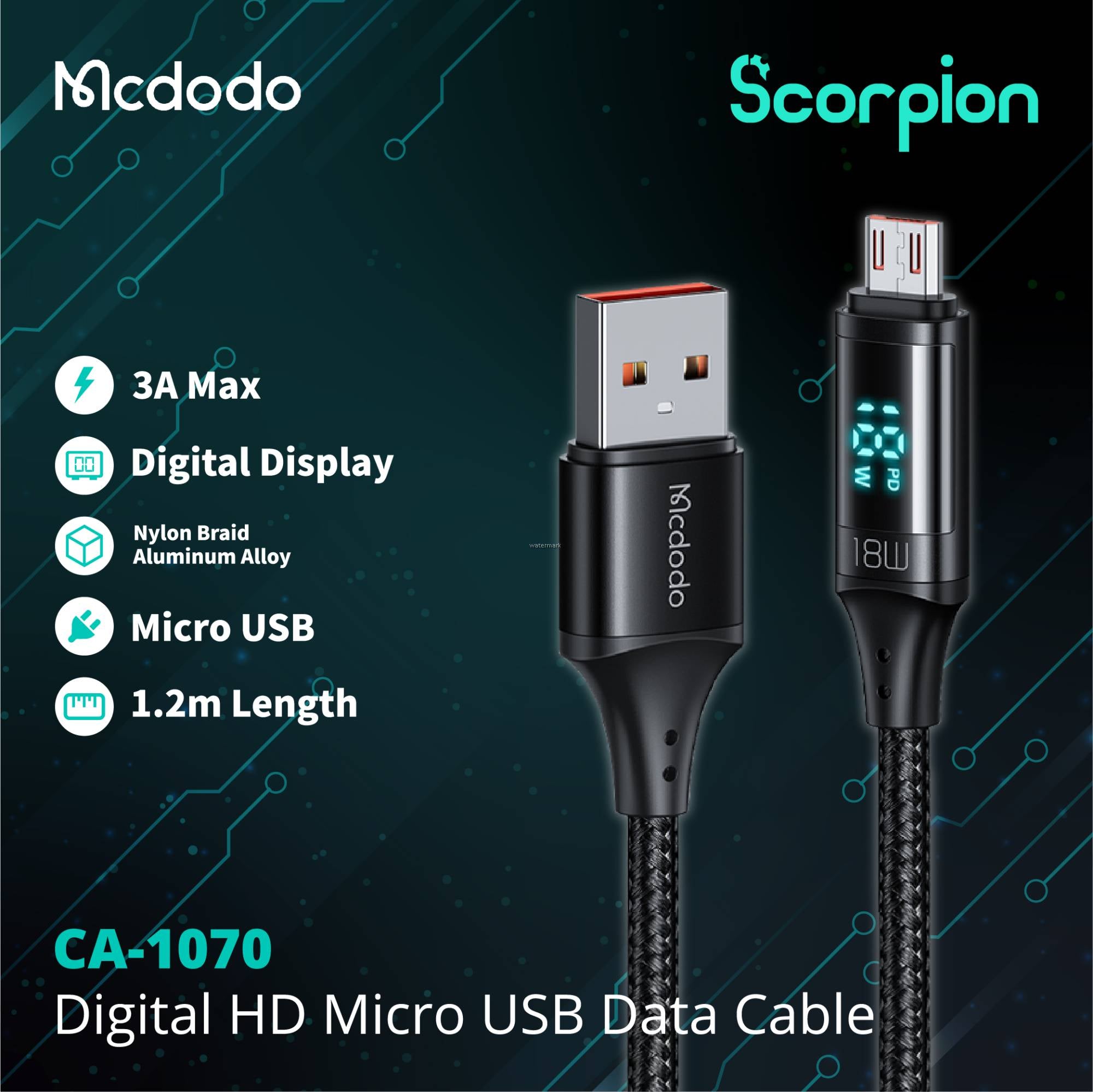 Mcdodo Micro USB Cable with Digital Display & Fast Data Transfer