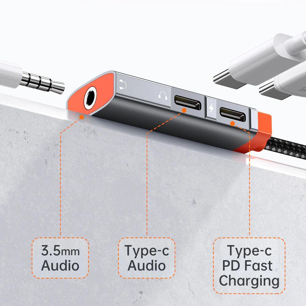 Mcdodo Type C to Dual TYPE C & DC3.5mm Audio Adapter Silver gray + Orange