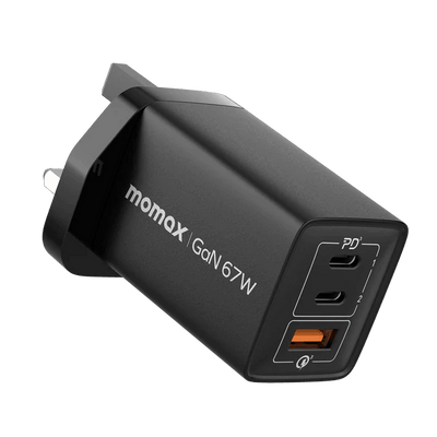 Momax ONEPLUG 67W GaN Charger Compact and Fast Charging - Black