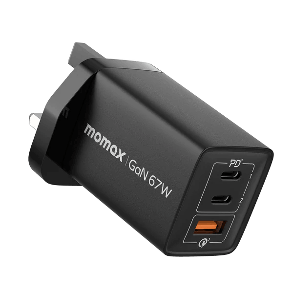 Momax ONEPLUG 67W GaN Charger Compact and Fast Charging - Black