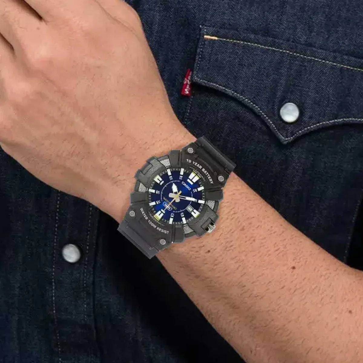 Casio Long Life Black Rubber Blue Dial For Men MW-610H-2A