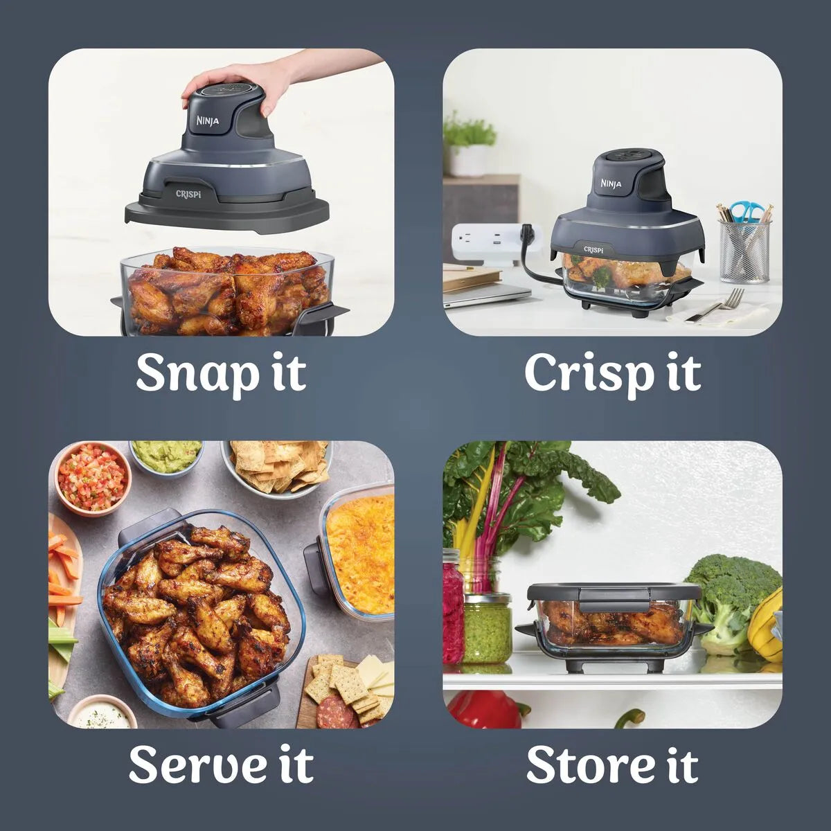 Ninja Crispi FN101MEGY 4-in-1 Portable Air Fryer – Glass Cooking System, 1700W