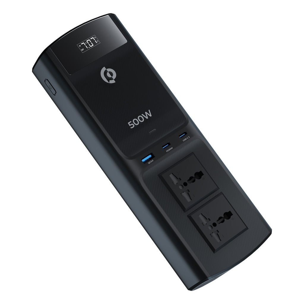محول سيارة Powerology 500 واط متعدد المنافذ مع USB-C مزدوج