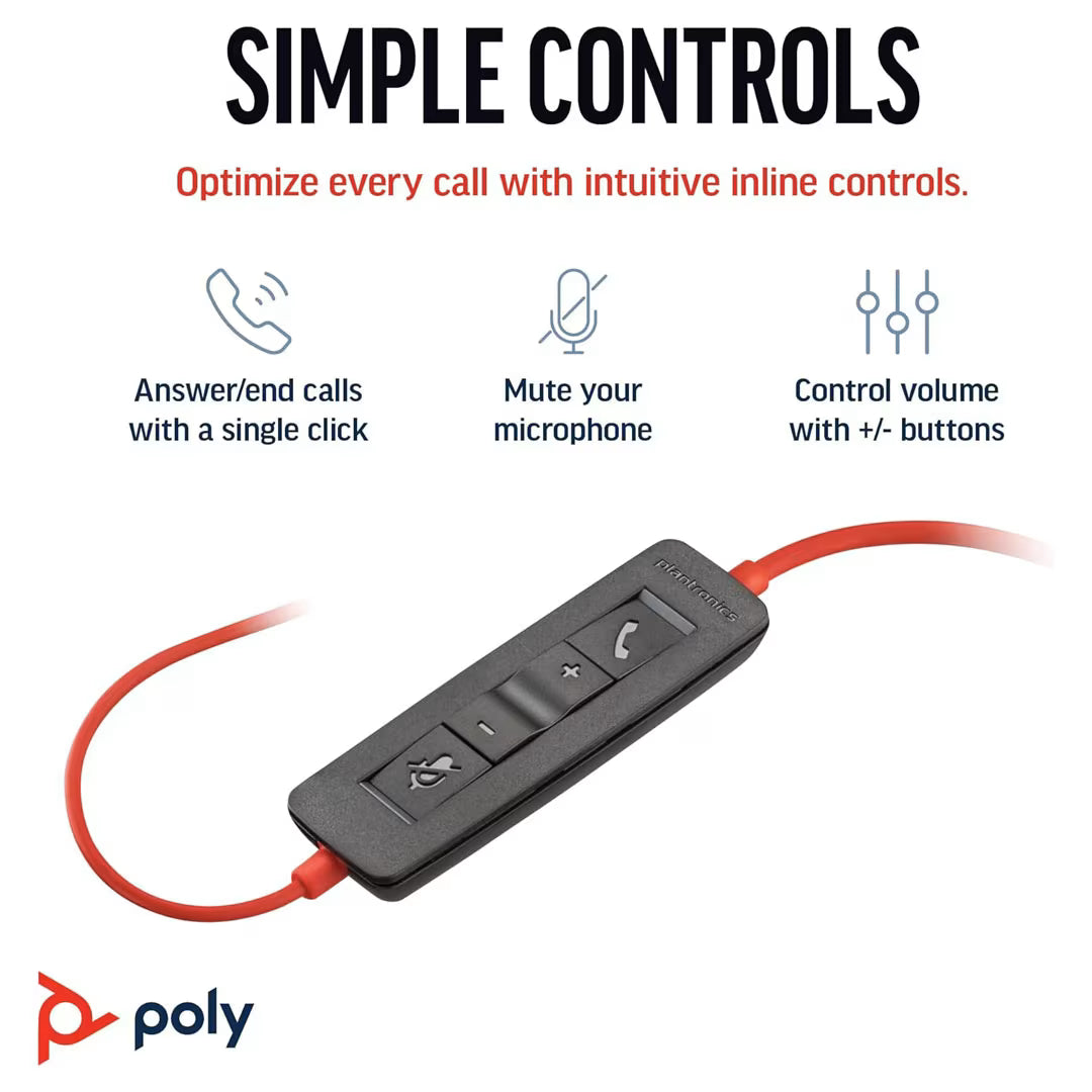 سماعة Poly Blackwire 3220 سلكية بميكروفون وإلغاء ضوضاء