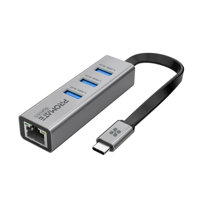 PROMATE GigaHub C USB C Hub with Ethernet and USB 3.0 Ports - Grey