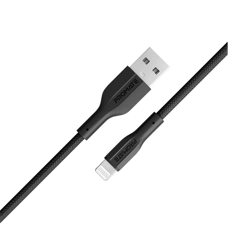 PROMATE XCord Ai Durable Fast Charging Cable for Apple Devices - Black