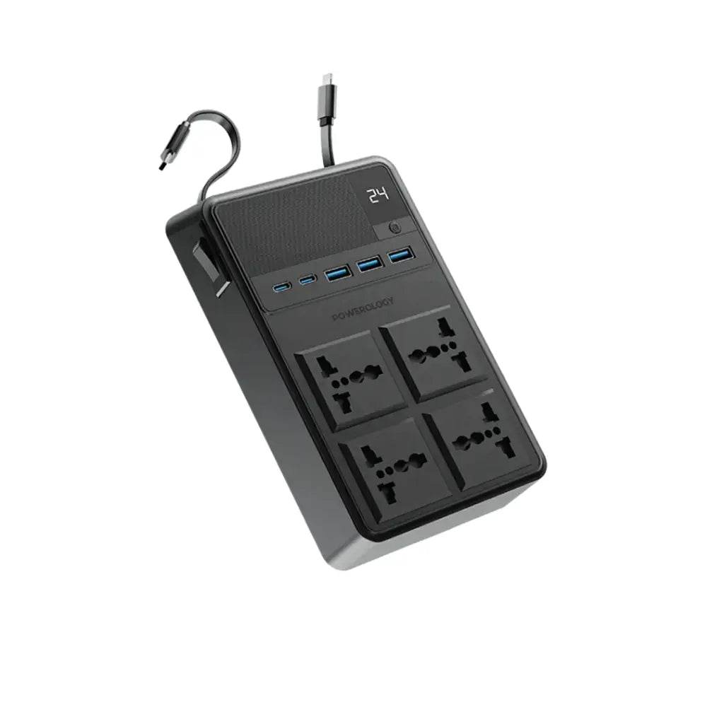 Powerology 2500W Power Strip with 4 AC Ports & Retractable Cables