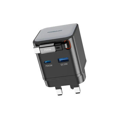 Powerology Retractable Dual-Port GaN Charger – Compact & Fast