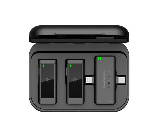 Powerology MFI Dual Connector Wireless Lavalier Microphone x2 Mic 2000mAh – Black