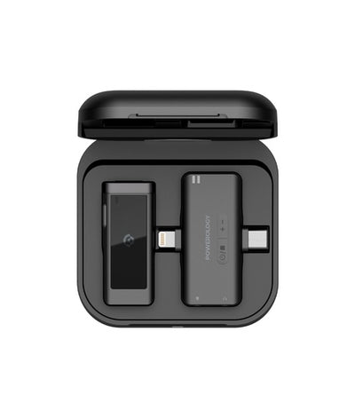 Powerology MFI Dual Connector Wireless Lavalier Microphone – Black