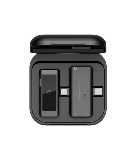Powerology MFI Dual Connector Wireless Lavalier Microphone – Black