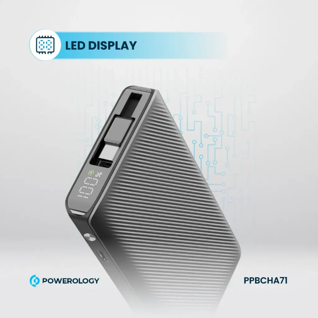 Powerology 10000mAh Retractable Cable Power Bank – 22W