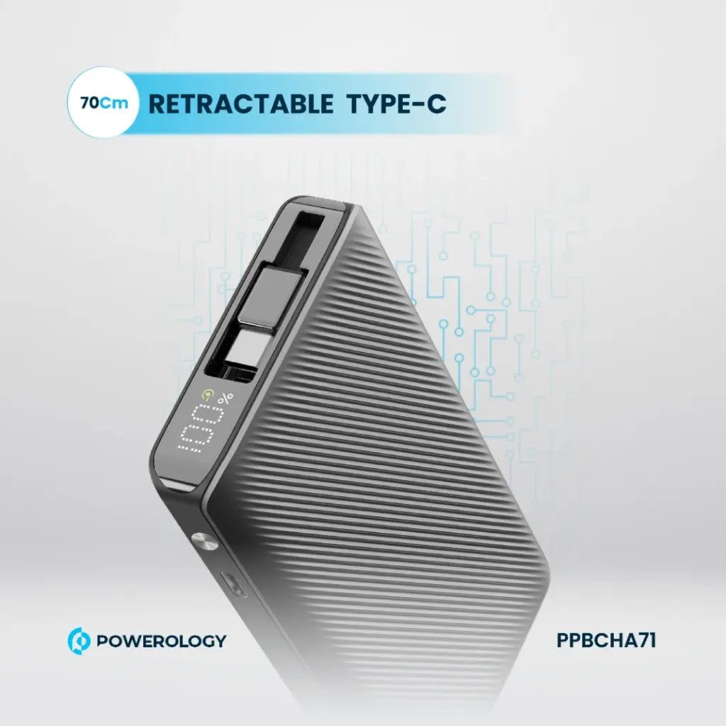 Powerology 10000mAh Retractable Cable Power Bank – 22W