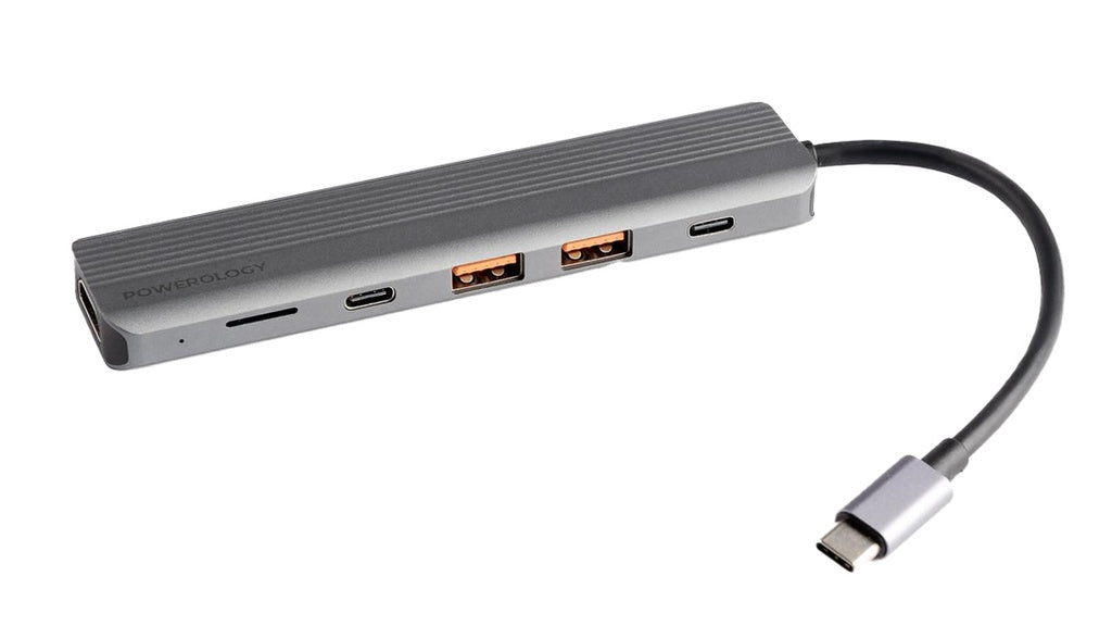 Powerology 6 in 1 Slim 4K HDMI USB-C Hub PD 100W