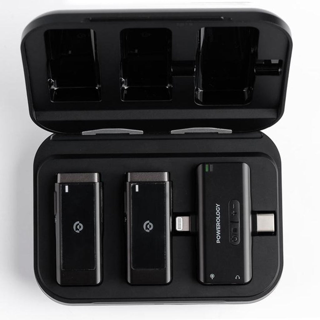 Powerology MFI Dual Connector Wireless Lavalier Microphone x2 Mic 2000mAh – Black