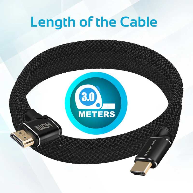Promate ProLink4K1-300 High Definition Right Angle 4K HDMI Audio Video Cable - 3m