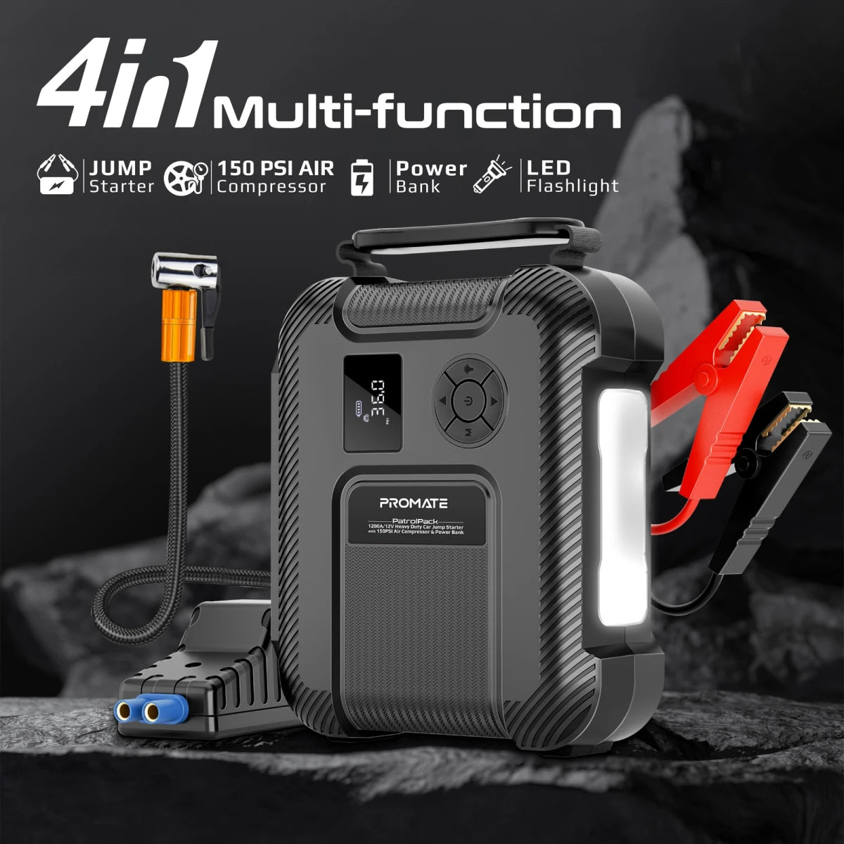 Promate PatrolPack Power Bank 16000mAh with 150PSI Air Pump