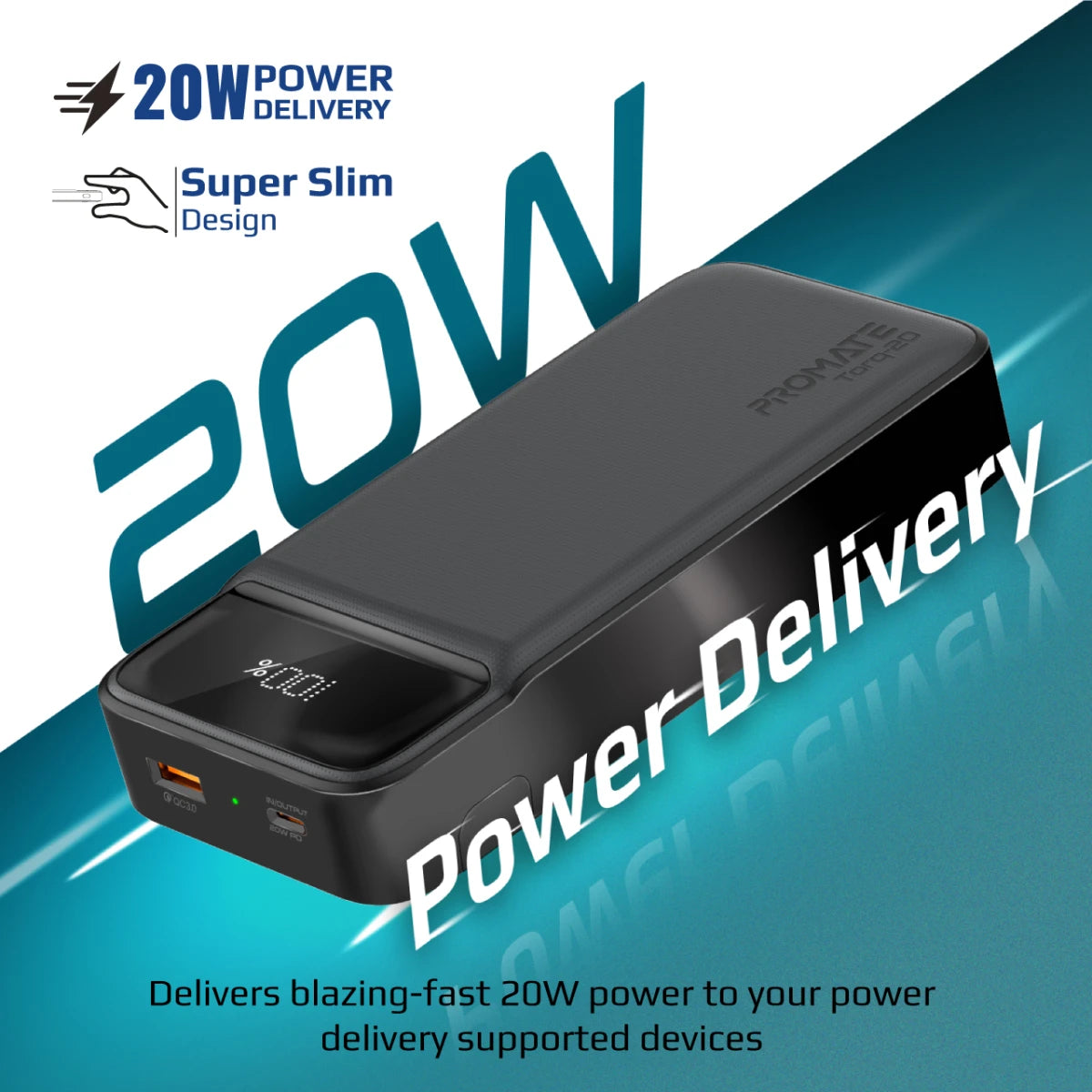 Promate Torq 20 Power Bank 20000mAh 20W Fast Charging