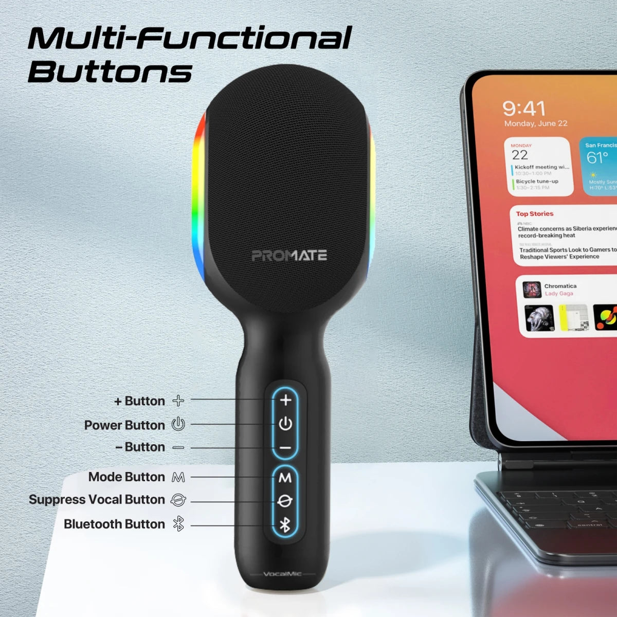 Promate VocalMic Wireless Karaoke Microphone 5 in 1 with Speaker