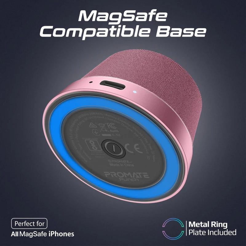 Promate Punch High-Fidelity Mini Bluetooth Speaker with MagSafe Compatible Base