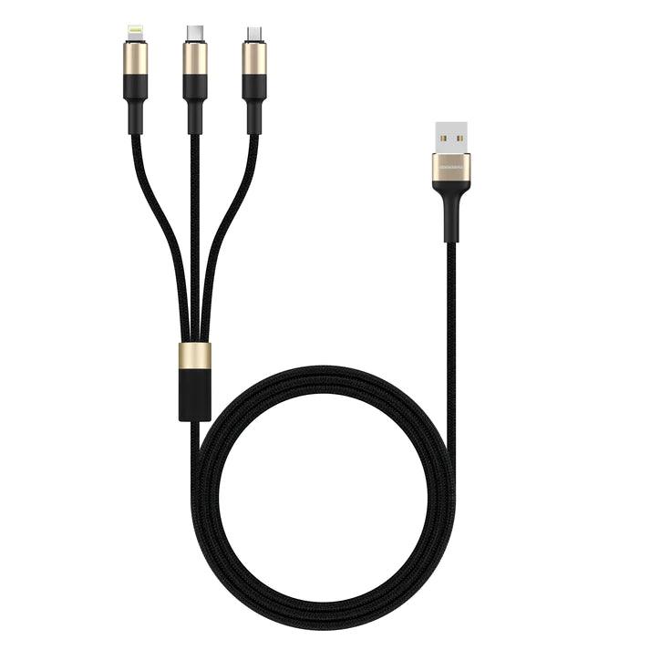 RockRose Acacia Max 3 in 1 3A Fast Charge Cable 1m Durable - Black