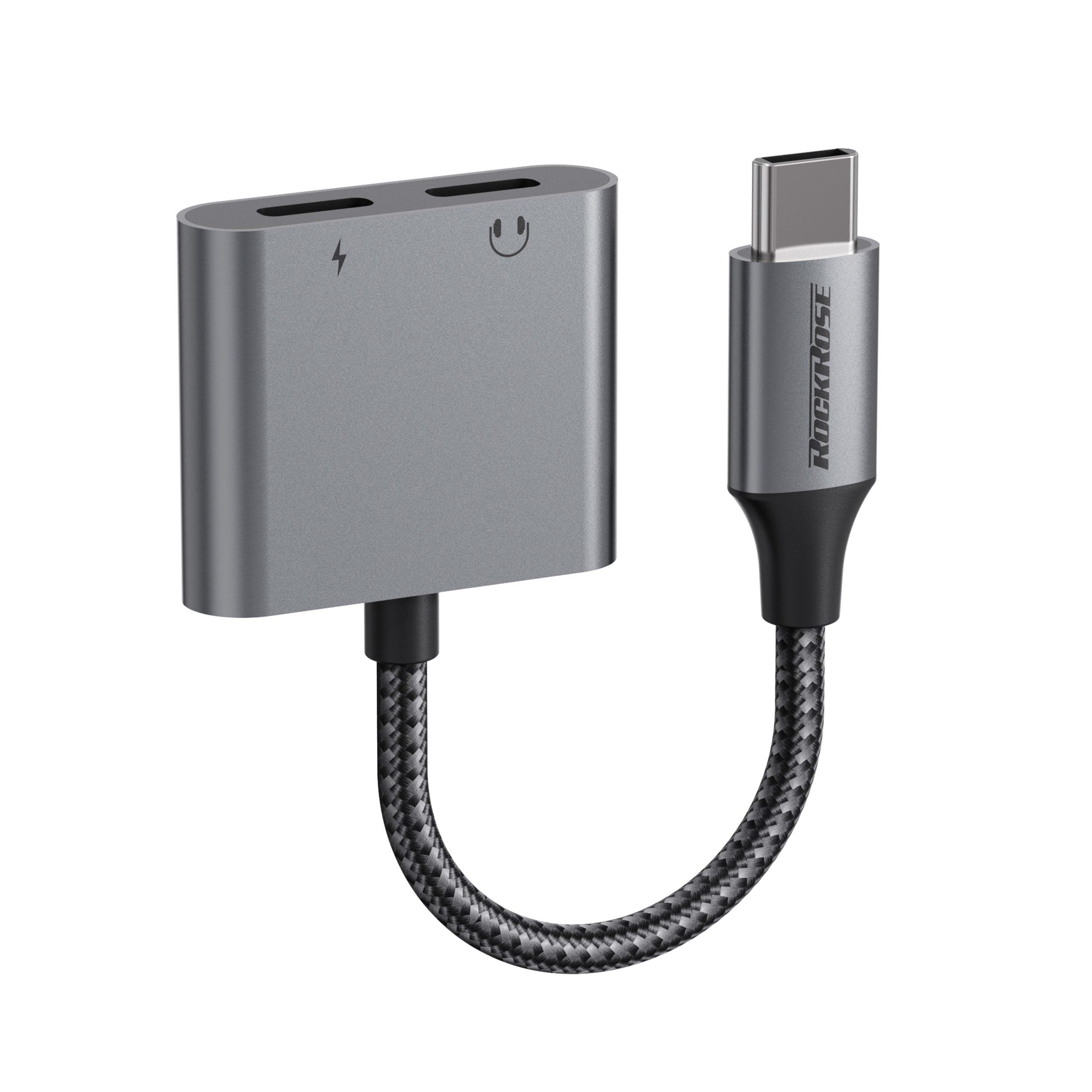 RockRose Nexus DC Dual USB C Adapter for Charging & Calls & Music - Grey