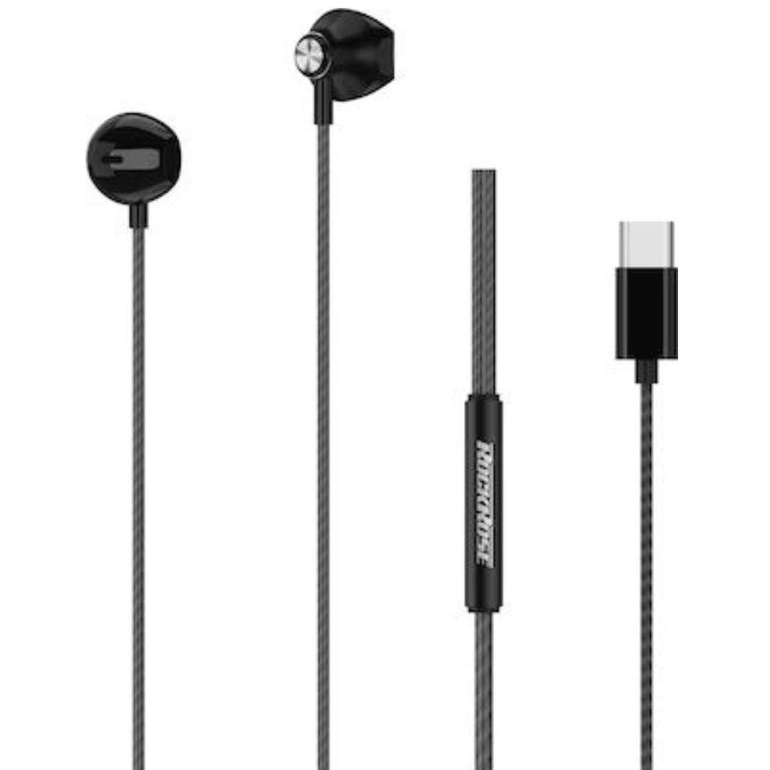 RockRose USB C In Ear Earphones Clear Sound & Comfort - Black