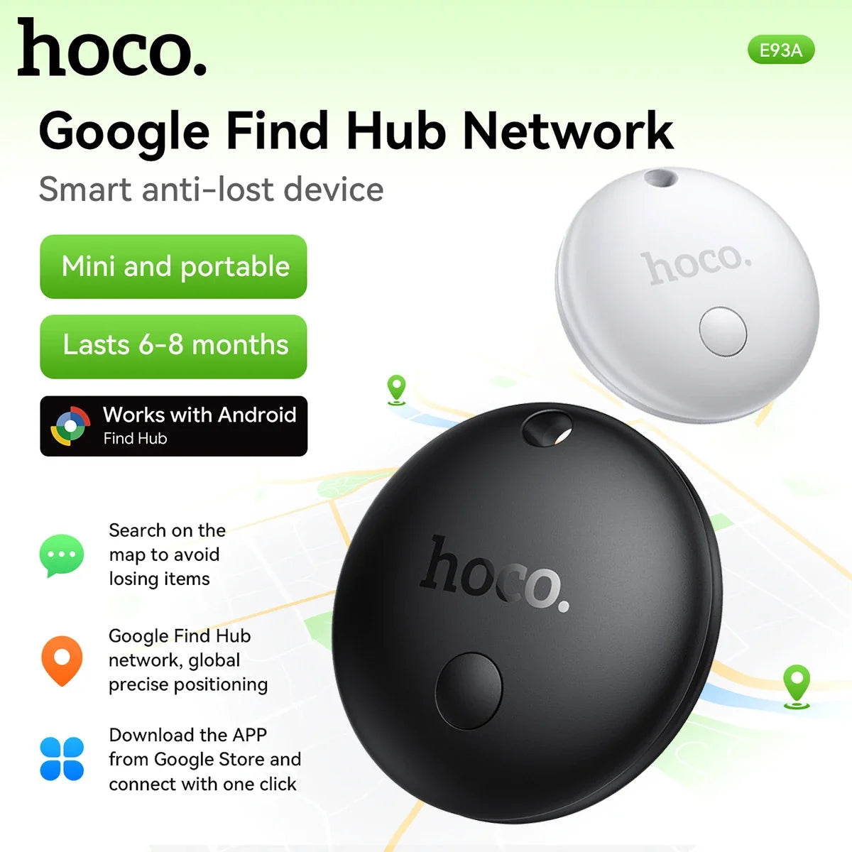 جهاز التتبع الذكي HOCO E93A لنظام Android - متوافق مع خدمة "العثور على جهازي" من Google
