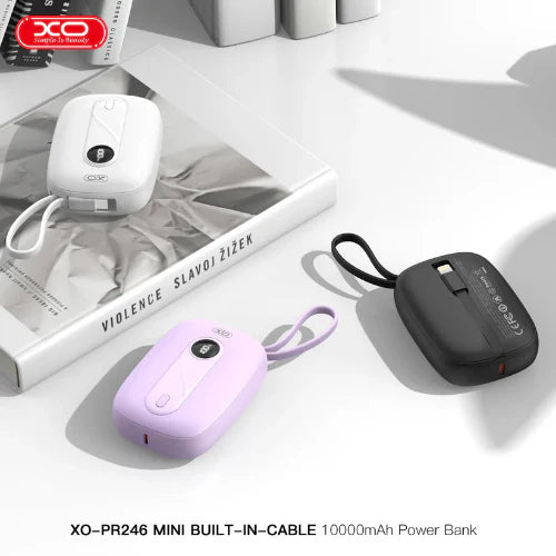 XO Mini Power Bank – Built-in Cable, Multi-Color, Compact