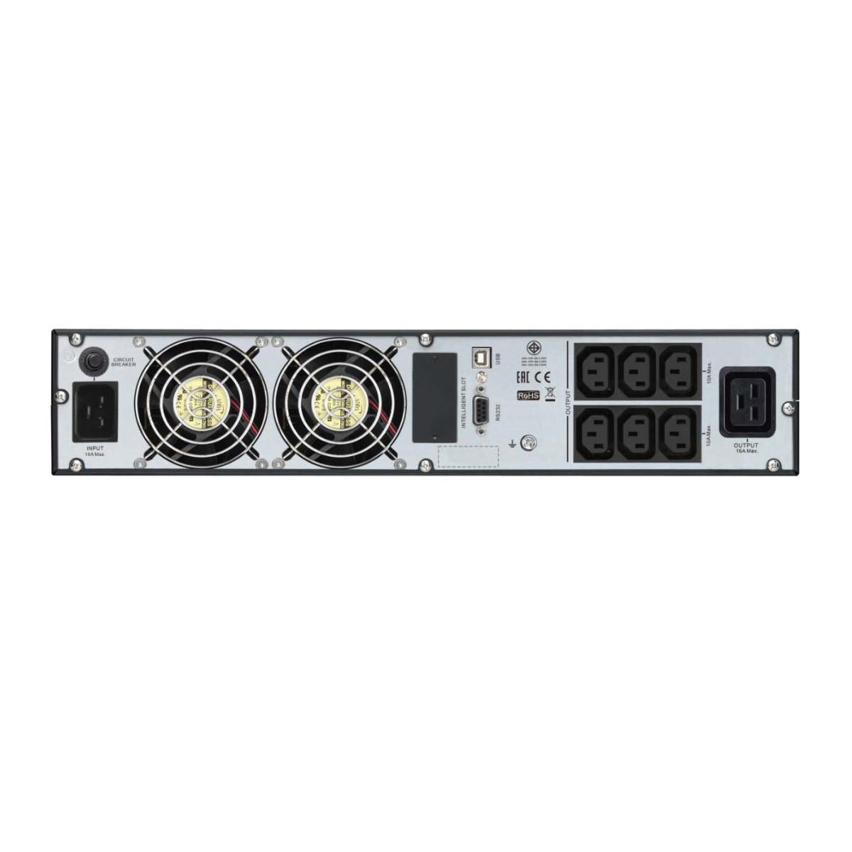 جهاز APC SRV3KIRK Easy UPS On-Line بقدرة 3 كيلو فولت أمبير/2400 واط، يُركّب في رف، يعمل بجهد 230 فولت.