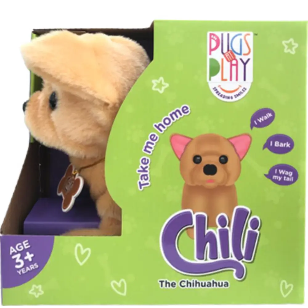 دمية Pugs At Play Chili - قطة/كلب تمشي تفاعلية 6.5 بوصة