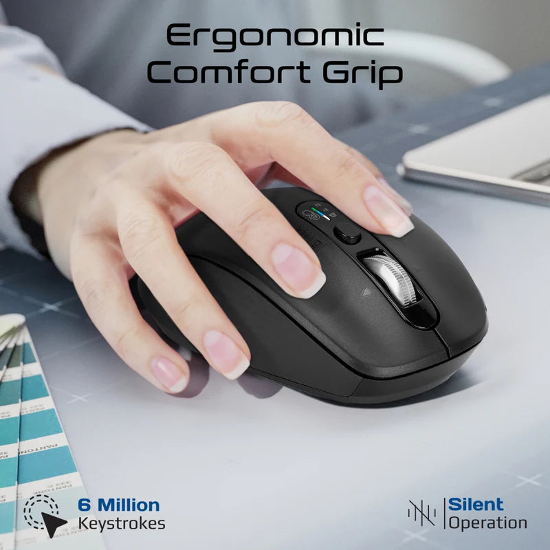 Promate SamoTri Tri-Connect Wireless Mouse with Rechargeable Battery, 2.4G and Dual BT Connectivity