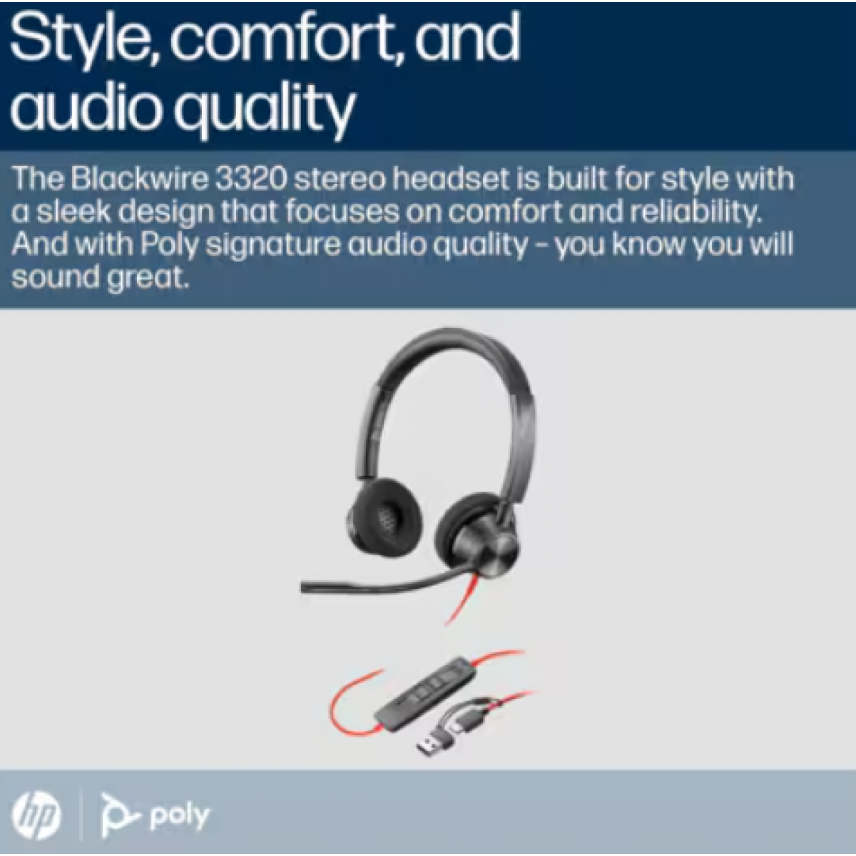 سماعة Poly Blackwire 3320 USB-C مع ميكروفون عازل للضوضاء