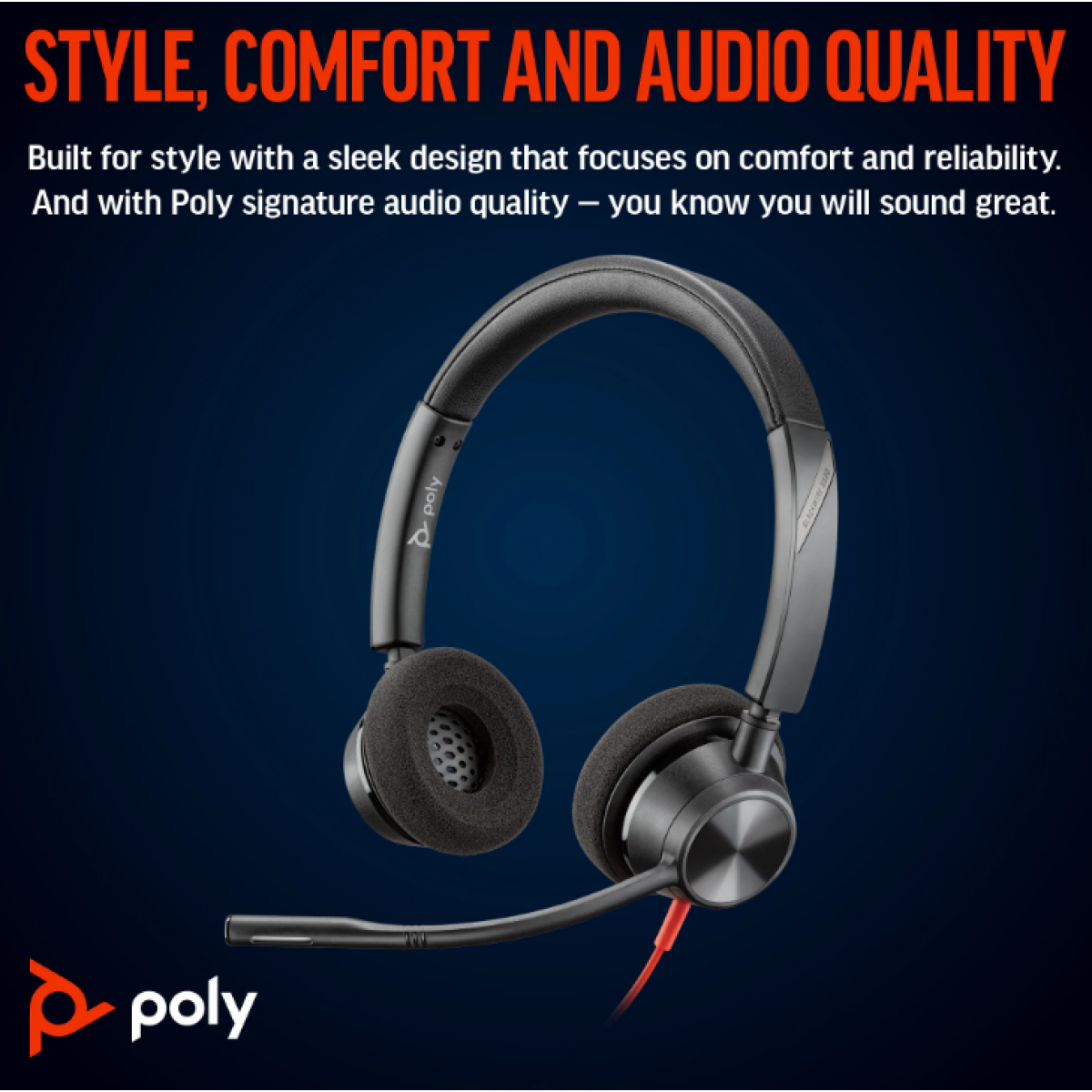 سماعة Poly Blackwire 3320 USB-C مع ميكروفون عازل للضوضاء