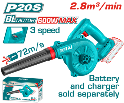 TOTAL 20V Brushless Cordless Blower | 72 m/s | 3 Speeds | Tool Only – No Battery & Charger | TABLI2068