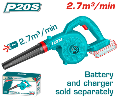 TOTAL 20V Cordless Blower | 18,000 RPM | 2.7 m³/min | Tool Only – No Battery & Charger | TABLI2078