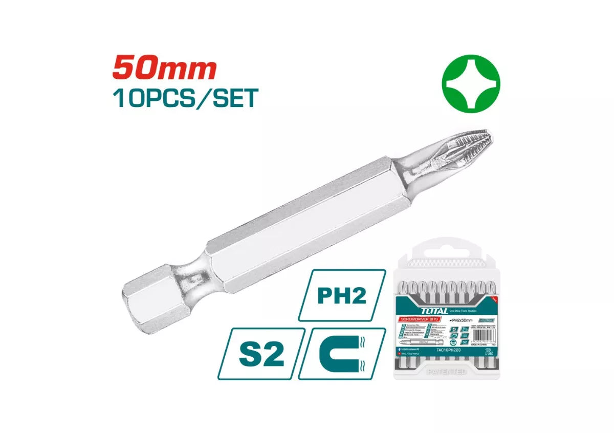 مجموعة رؤوس مفكات PH2 بطول 5 سم – 10 قطع من توتال