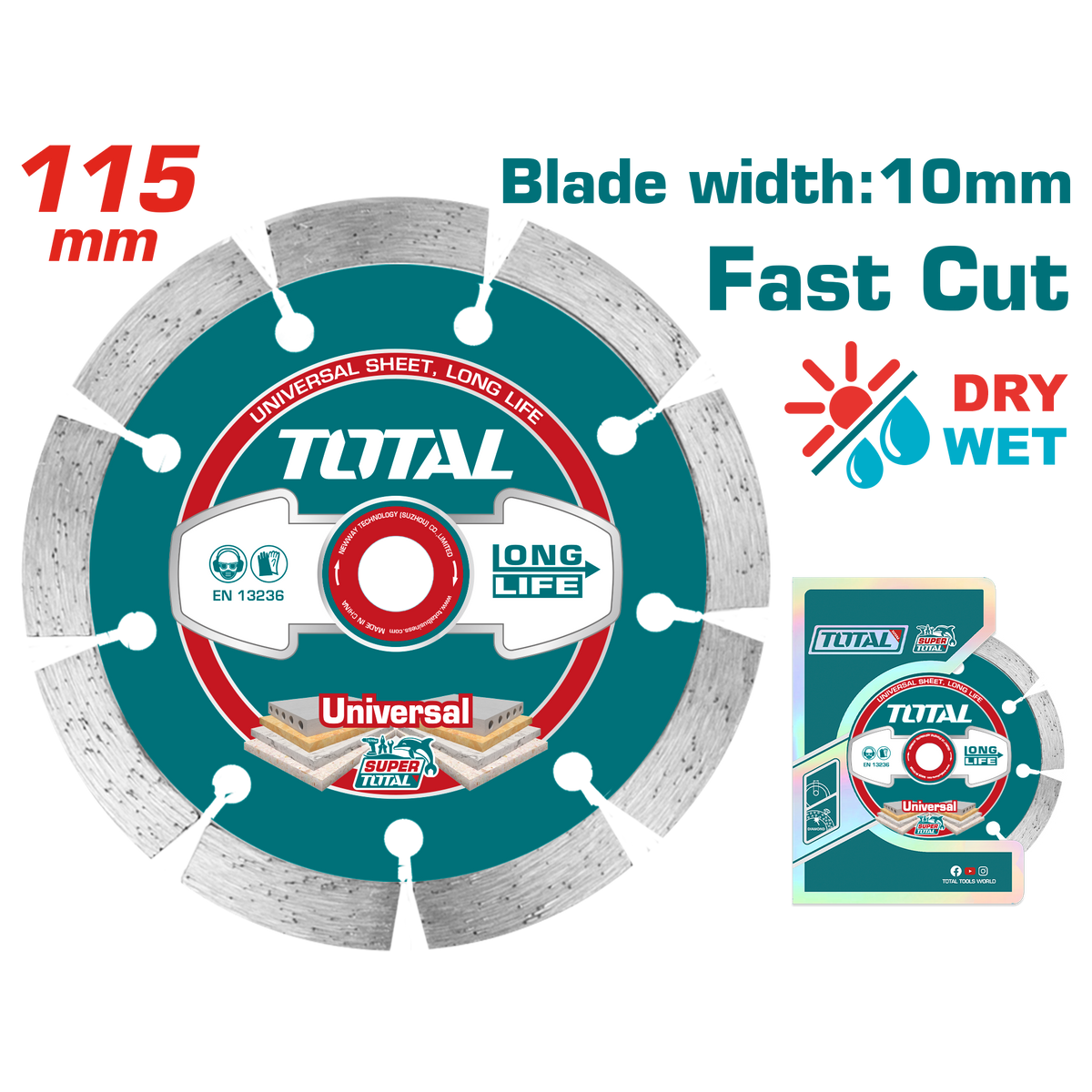 TOTAL Dry Diamond Cutting Disc 115mm (4.5") – For Stone, Concrete, Granite & Marble (TAC2111153)