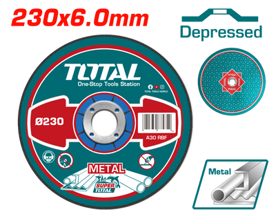 TOTAL Abrasive Metal Grinding Disc 230mm | 9" x 6.0mm x 22.2mm – Depressed Center (TAC2232301)