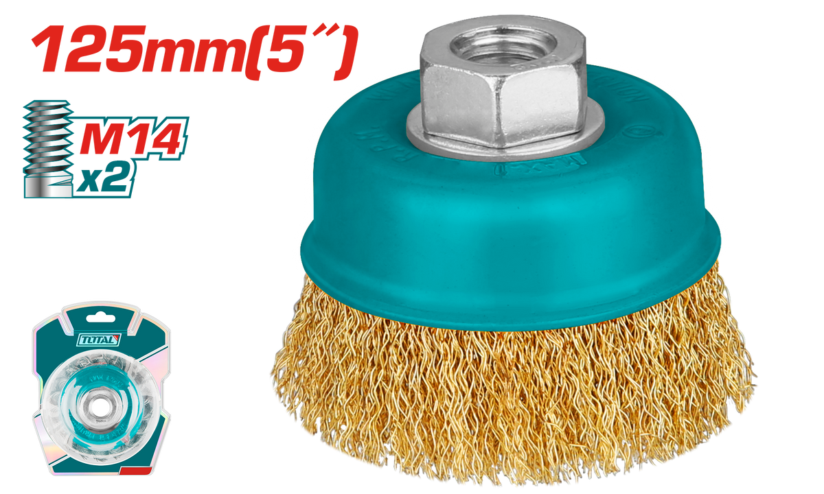 TOTAL Wire Cup Brush 125mm | 5" – M14 Steel Wire Cleaning Cup (TAC31051)
