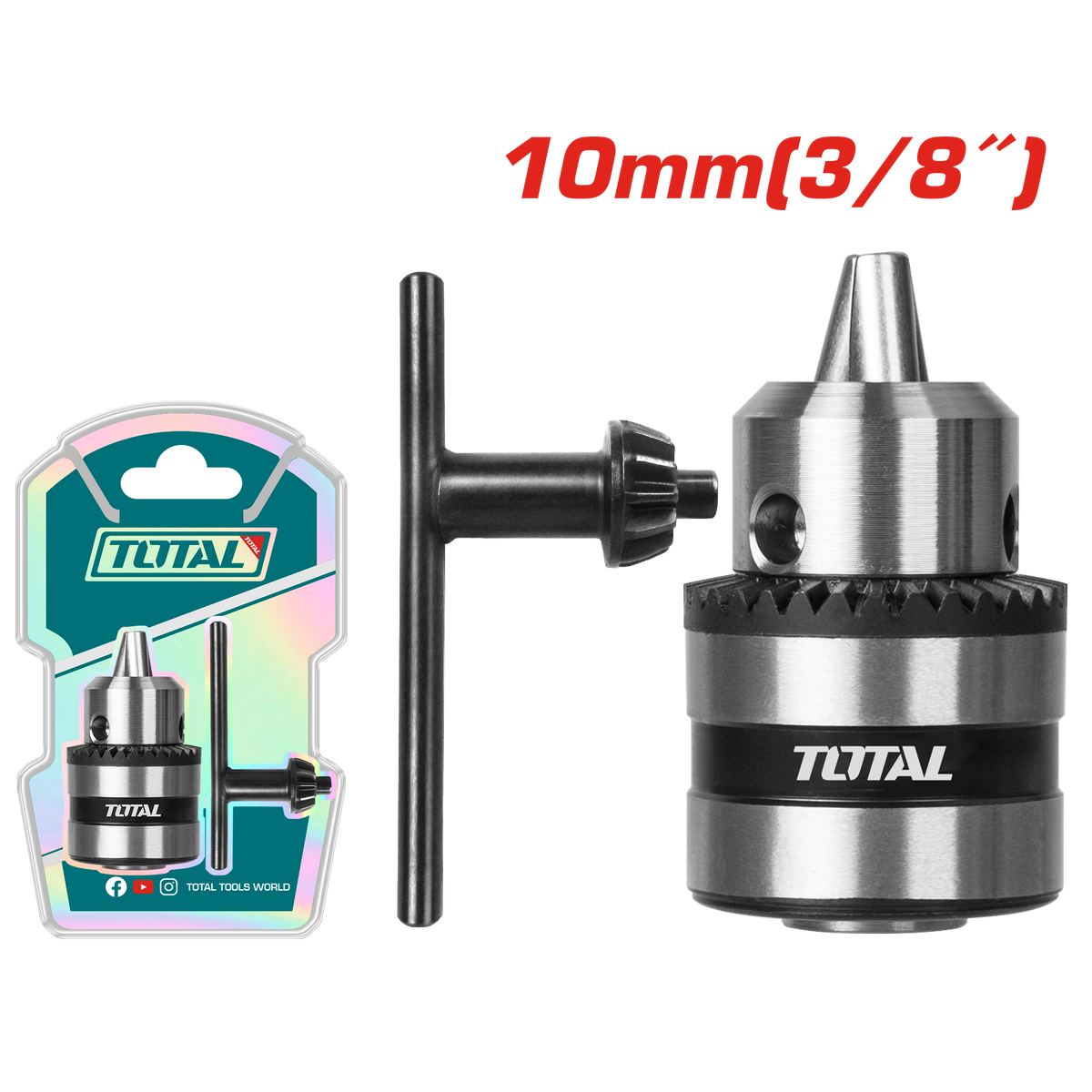 TOTAL 10mm Keyed Drill Chuck – 3/8"-24UNF Replacement Chuck with Key (TAC451001)