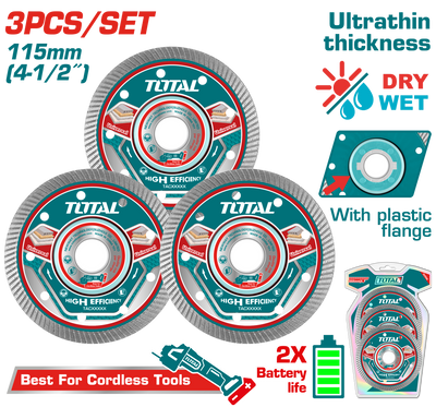 TOTAL Diamond Disc Set for Cordless Angle Grinder – 3 Pcs 115mm / 4.5" (TAC511153)
