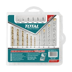 TOTAL 16Pcs Drill Bits And Screwdriver Bits Set