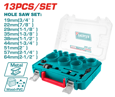 TOTAL 13 Pcs Bi-Metal Hole Saw Set (TACSH0132)