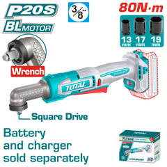 TOTAL 20V Cordless Angle Impact Wrench 3/8" Brushless – 80Nm Right Angle Design (TAIWLI2081)