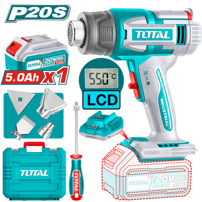 TOTAL Cordless Heat Gun 20V with LCD Display and Accessories (TBLI20035)