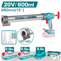 TOTAL 20V Cordless Caulking Gun 600ml – 2800N with 5-Speed Control, 2 Batteries & Charger (TCGLI20031)