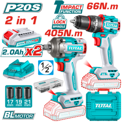 Total 20V 2-Piece Charging Kit - Brushless Drill & Impact Wrench with 2 Batteries (TCKLI20286)
