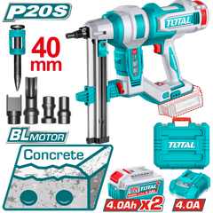 TOTAL Cordless Concrete Nailer – Brushless 20V with 2×4.0Ah Batteries (TCNLI9008)